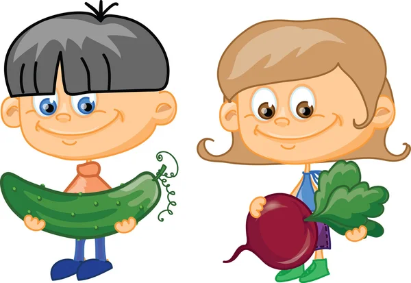 Kreskówka dzieci z warzywami — Wektor stockowy