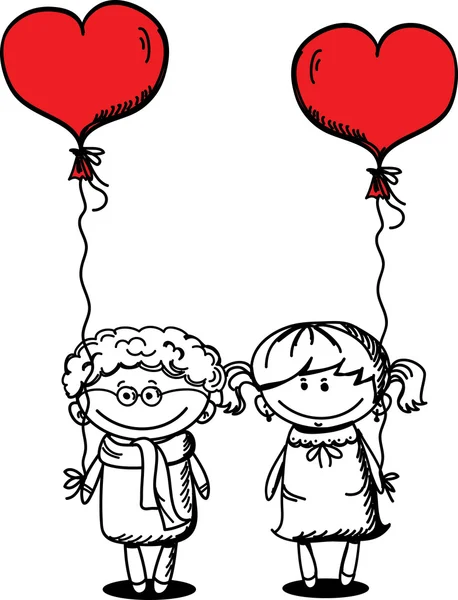 San Valentín garabato chico y chica, vector — Archivo Imágenes Vectoriales