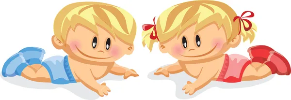 Baby boy and baby girl — Stock Vector