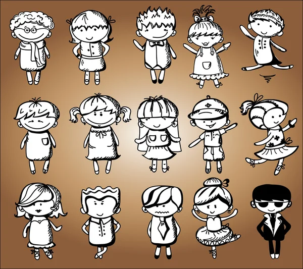 Lindos niños dibujos animados — Vector de stock