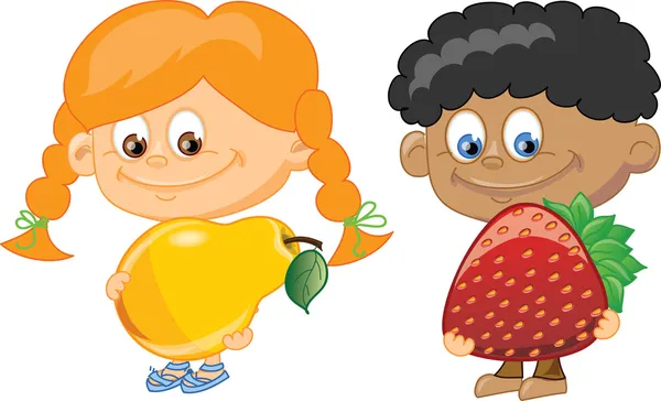 Dessin animé pour enfants avec fruits et légumes — Image vectorielle