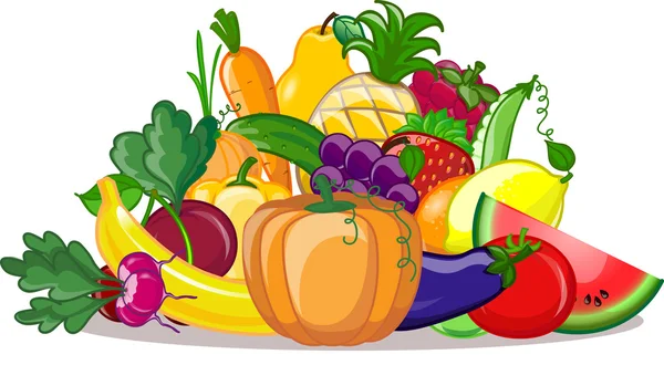 Γελοιογραφία λαχανικά και φρούτα — Διανυσματικό Αρχείο