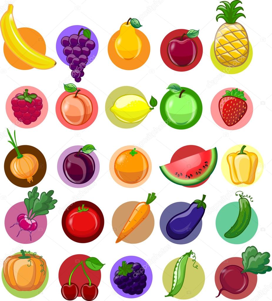 Cartoon vegetables and fruits
