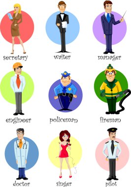 çizgi film karakterleri Müdürü, Şef, polis, Garson, şarkıcı, Doktor