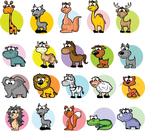 Set di animali dei cartoni animati, vettore — Vettoriale Stock