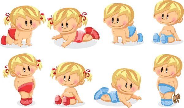 Illustration vectorielle de bébés garçons et filles — Image vectorielle