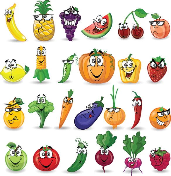 Dibujos animados verduras y frutas — Vector de stock