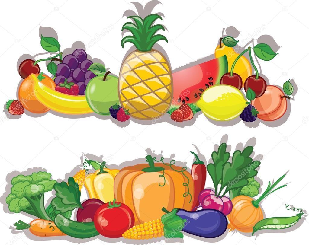 Cartoon vegetables and fruits, background Stock Vector Image by  ©virinaflora #24082905