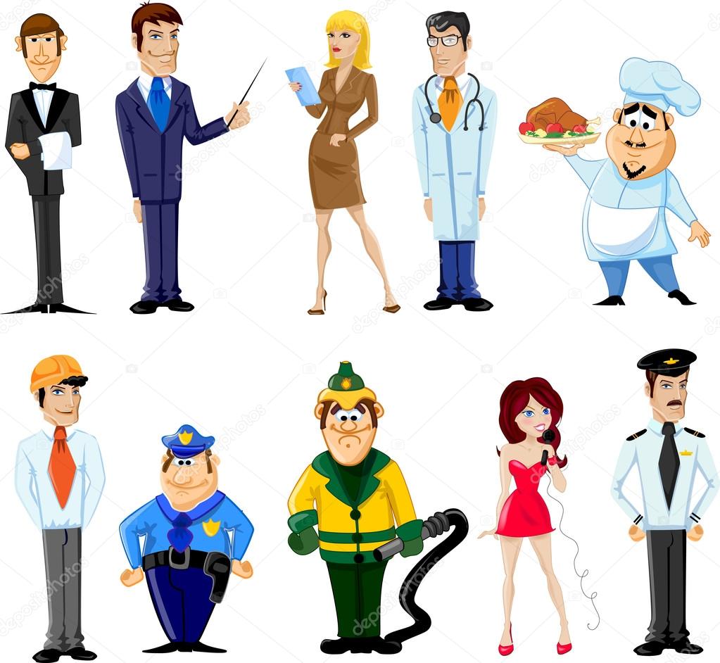 Cartoon characters manager, chef,policeman, waiter, singer, doctor