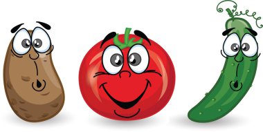 karikatür patates, domates, salatalık