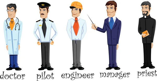 Cartoon karaktereket manager, szakács, rendőr, pincér, énekesnő, orvos és egyéb — Stock Vector