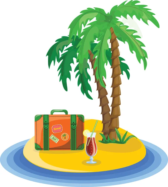 Simgeler, palmiye ve bavul seyahat — Stok Vektör