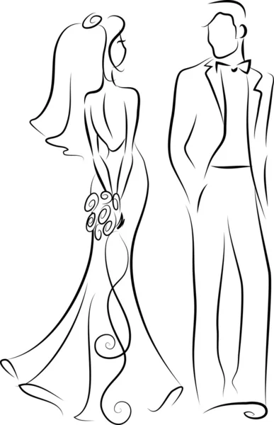 Silueta de novia y novio invitación de boda — Vector de stock