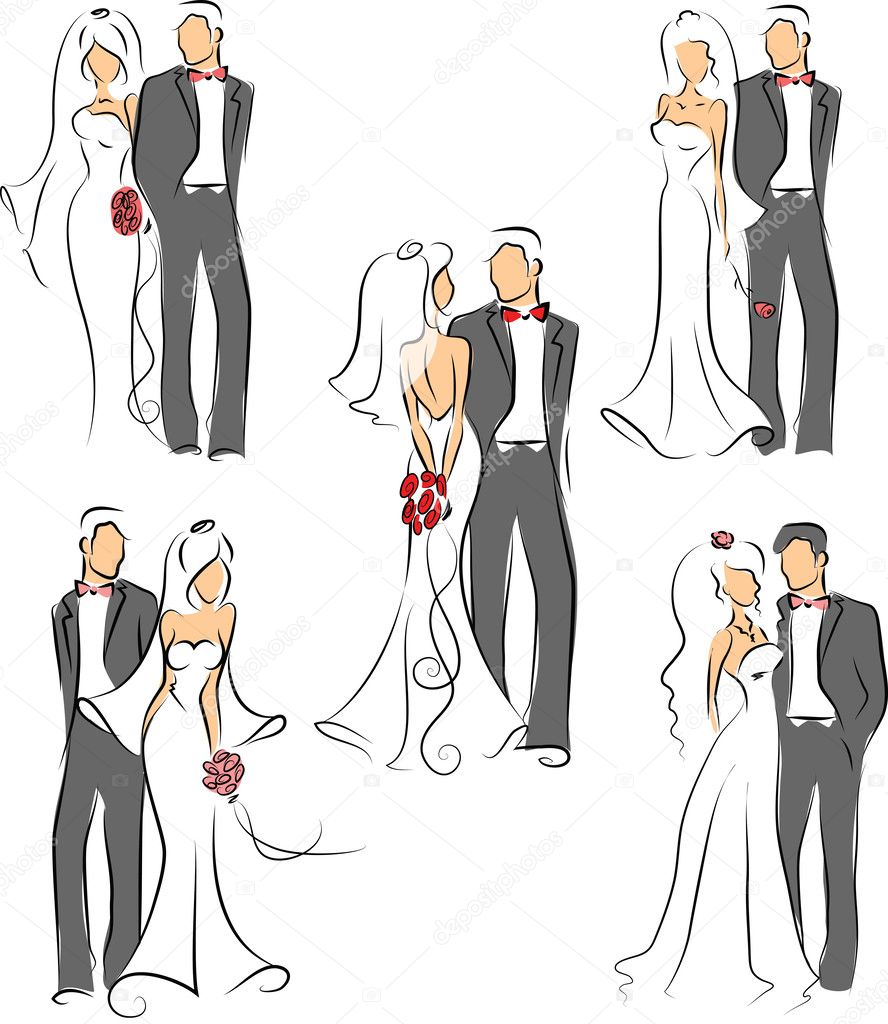 Silhouette of bride and groom wedding invitation
