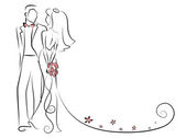 silueta nevěsta a ženich, pozadí, svatební oznámení, vektor