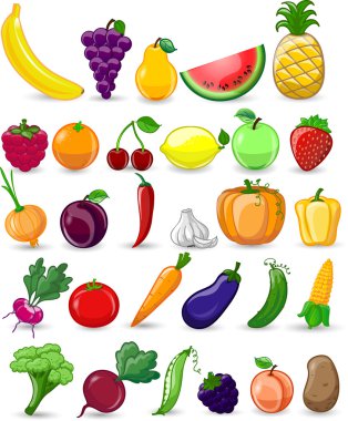 Cartoon vegetables and fruits clipart