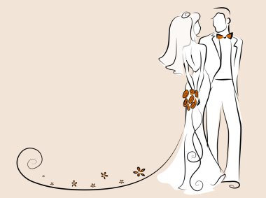 Silhouette of bride and groom, background, wedding invitation, the vector clipart