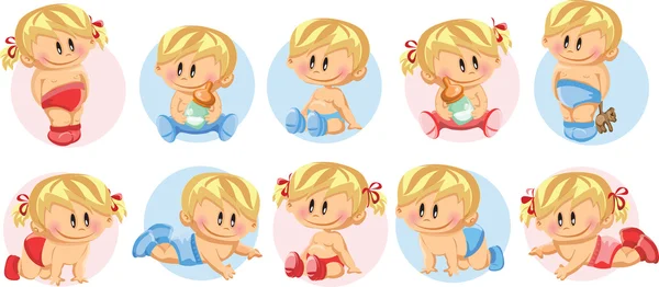 Vektorové ilustrace novorozených chlapců a dívek baby — Stockový vektor
