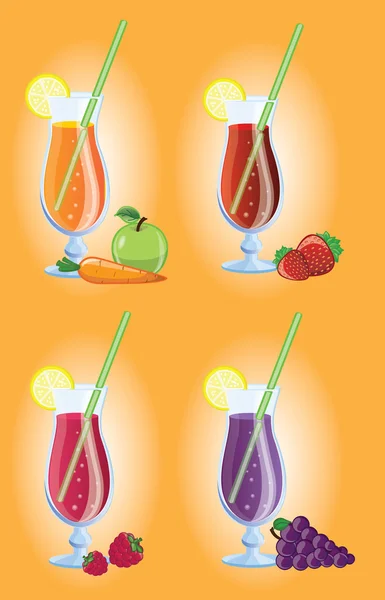 Set di diversi cocktail di frutta, immagine vettoriale — Vettoriale Stock