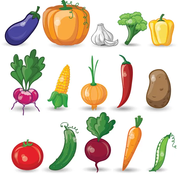 Dibujos animados verduras y frutas — Vector de stock