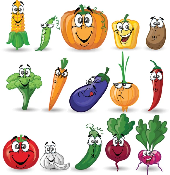 Légumes et fruits caricaturaux — Image vectorielle