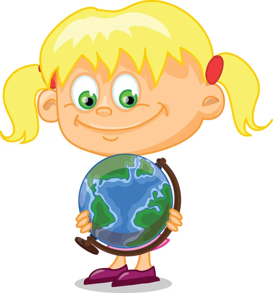 Schoolgirl with globe — Stock Vector