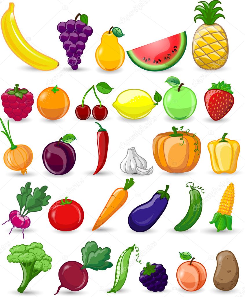 Cartoon vegetables and fruits