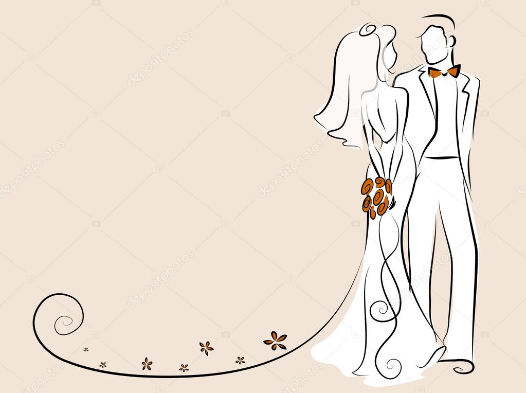 Silhouette of bride and groom, background, wedding invitation, the vector