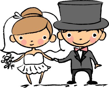 Düğün resim, gelin ve damat aşk, vektör