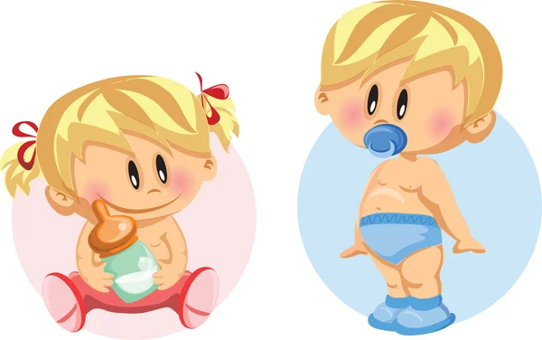 Vectorillustratie van babyjongen en meisje van de baby — Stockvector