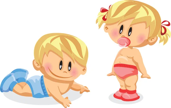 Paskalya etiketierkek bebek ve bebek kız vektör çizimi — Stok Vektör