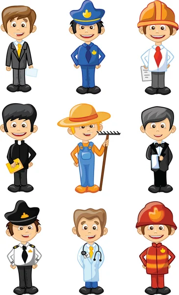 Cartoon characters manager, chef,policeman, waiter, singer, doctor and other — Stock Vector