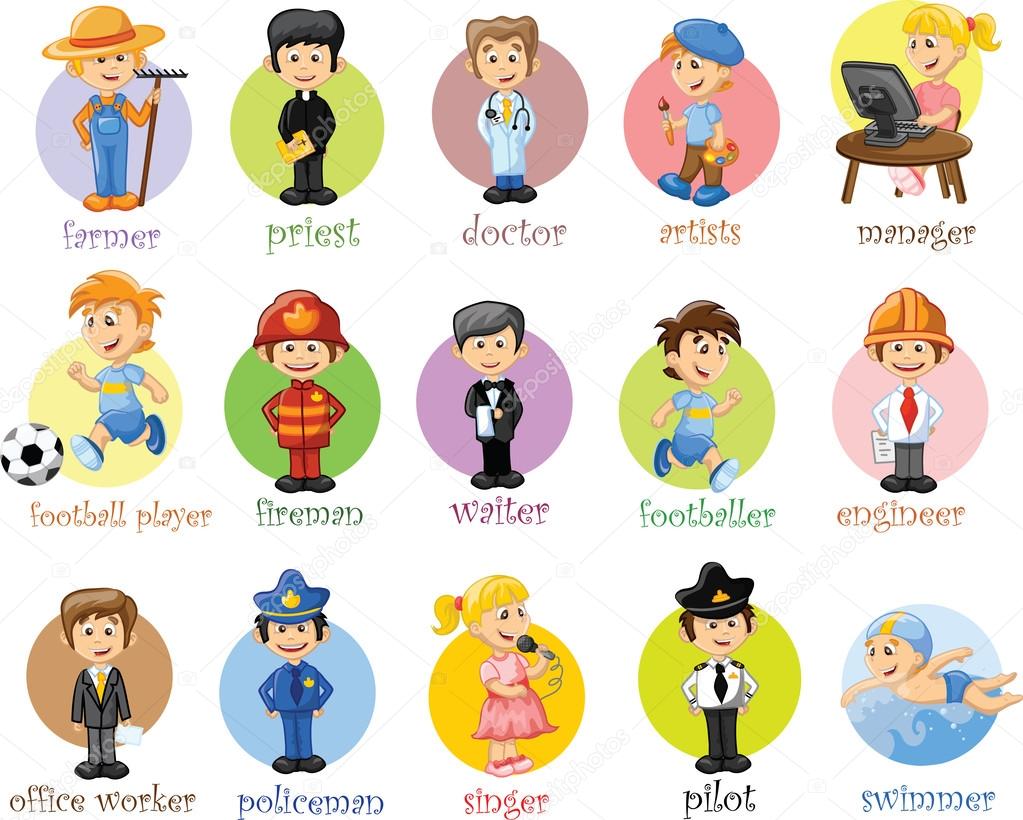Personajes de dibujos animados de diferentes profesiones — Archivo Imágenes Vectoriales