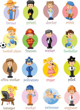 Cartoon characters of different professions
