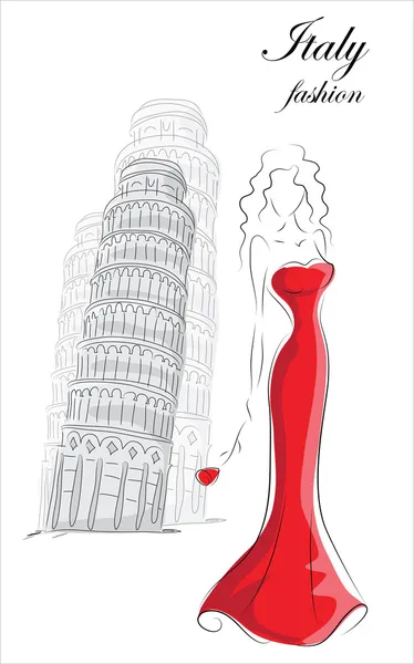 Mujer de moda en Italia — Vector de stock