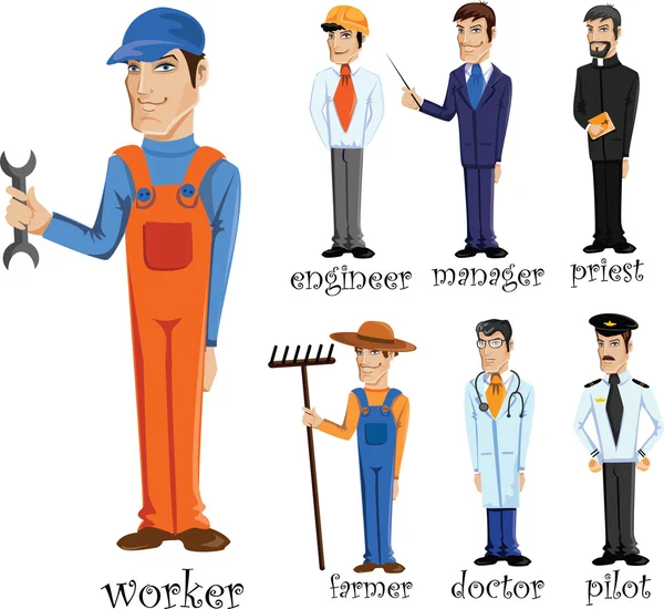 Personaggi dei cartoni animati di diverse professioni — Vettoriale Stock