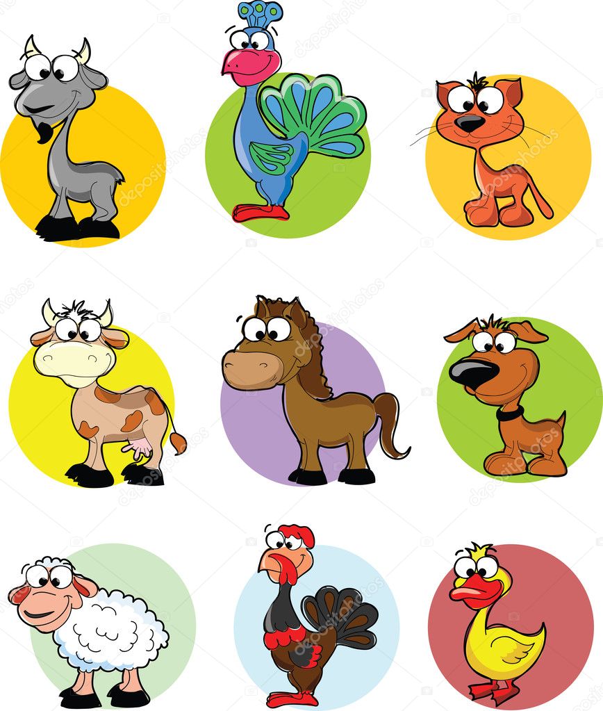 Set of cartoon vector farm animals