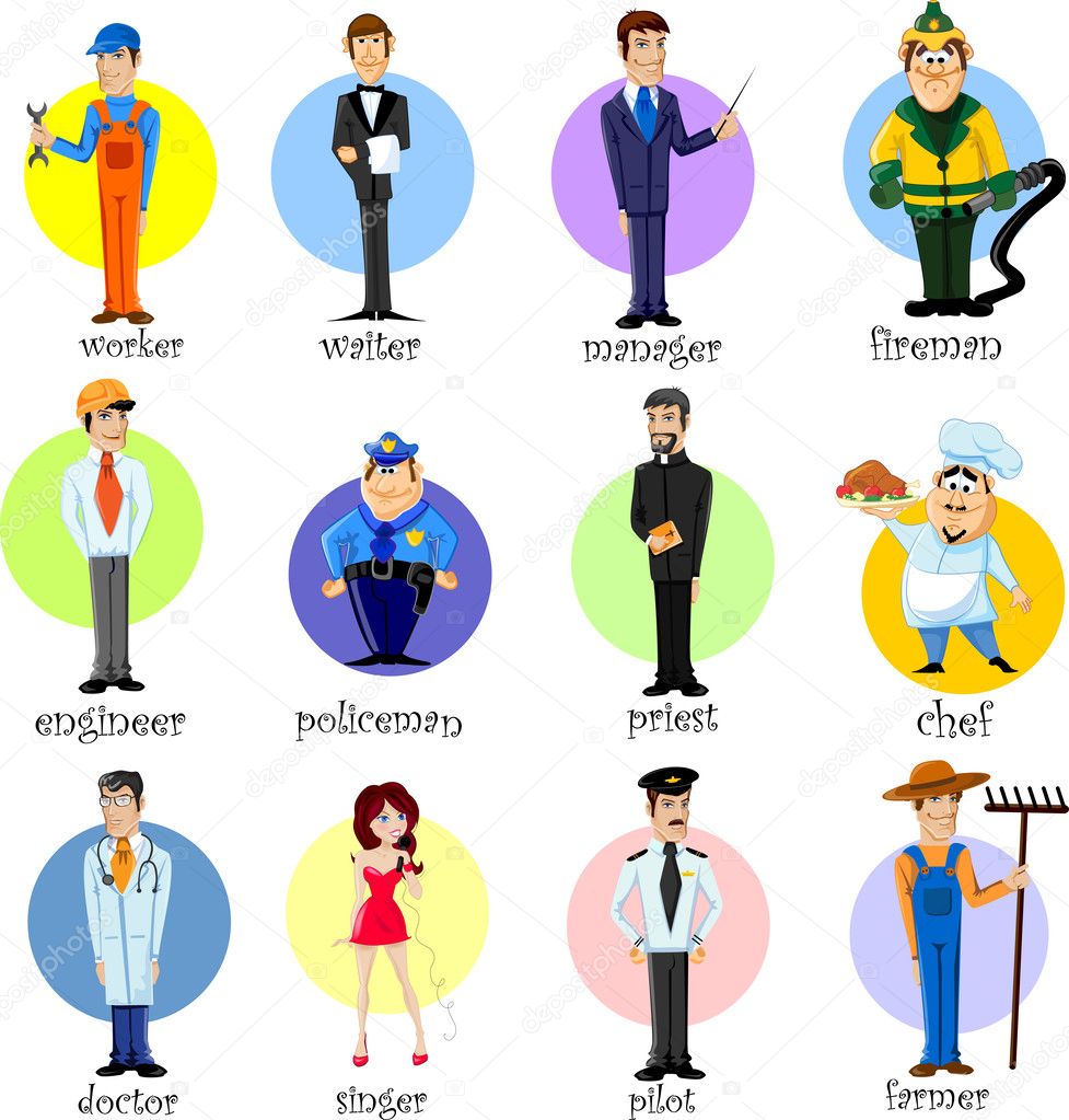 Cartoon characters of different professions