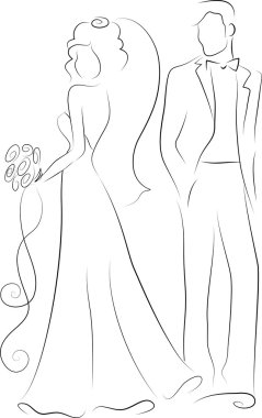 Gelin ve damat, arka plan, düğün davetiyesi, vektör silüeti