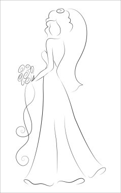 Gelin ve damat, arka plan, düğün davetiyesi, vektör silüeti