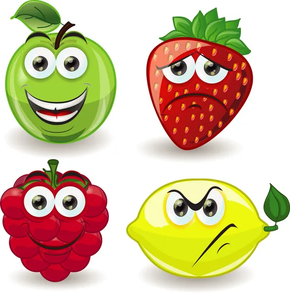 Frutas de dibujos animados con emociones — Vector de stock