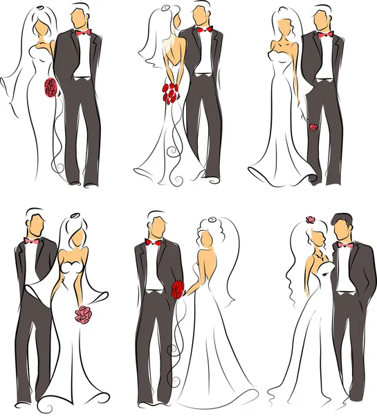 新娘和新郎，背景，婚礼请柬，向量的剪影 — 图库矢量图片