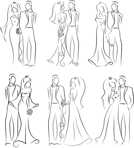 Gelin ve damat, arka plan, düğün davetiyesi, vektör silüeti