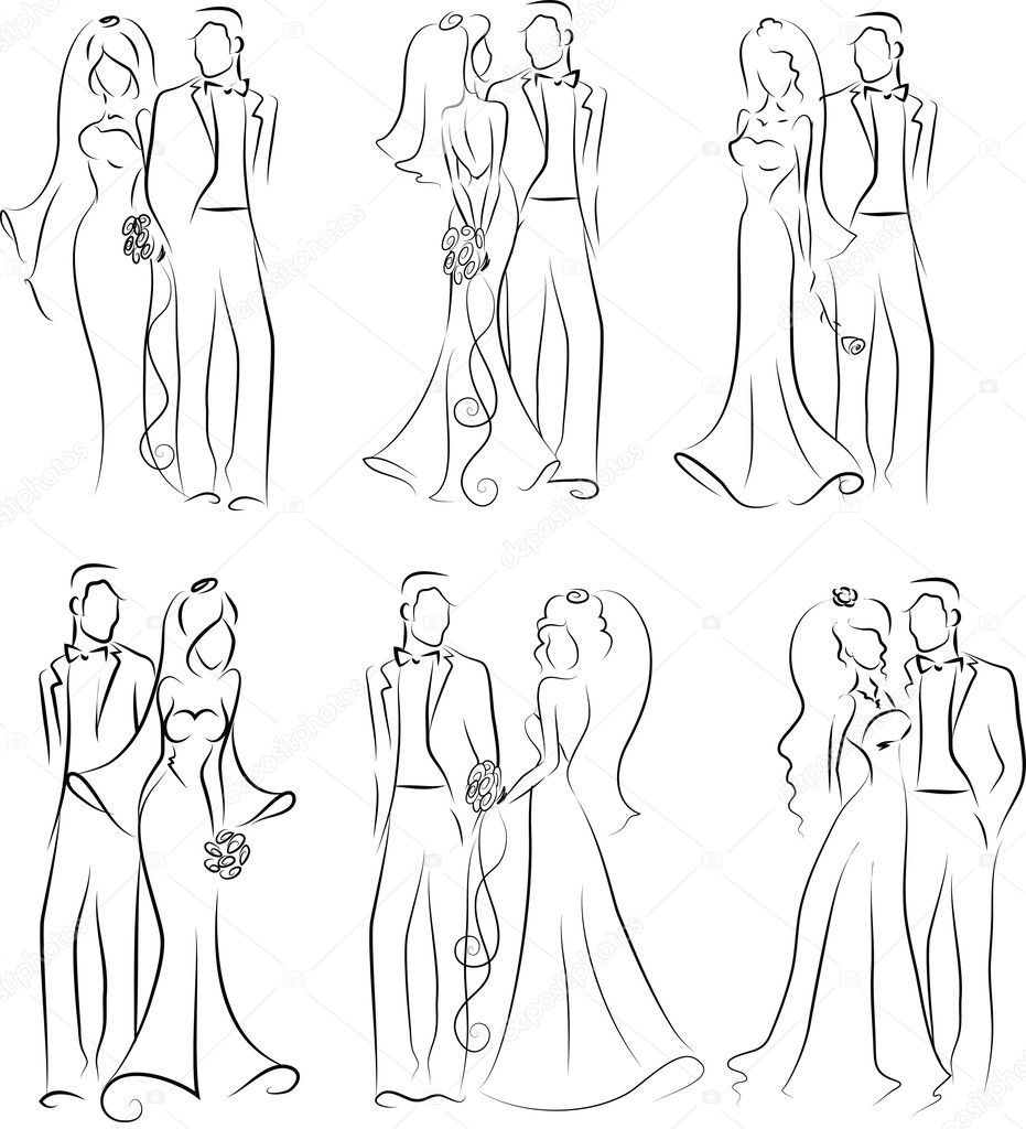 Silhouette of bride and groom, background, wedding invitation, the vector  Stock Vector by ©virinaflora 28478973, image size:931x1024