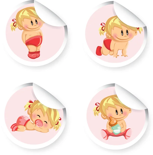 Vector stickers met baby meisjes — Stockvector