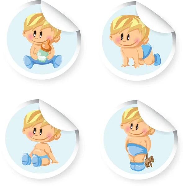 Vector stickers with baby boys — Stock Vector