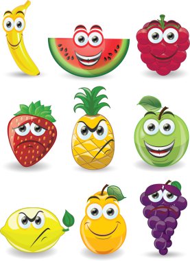 karikatür meyve farklı duygularla