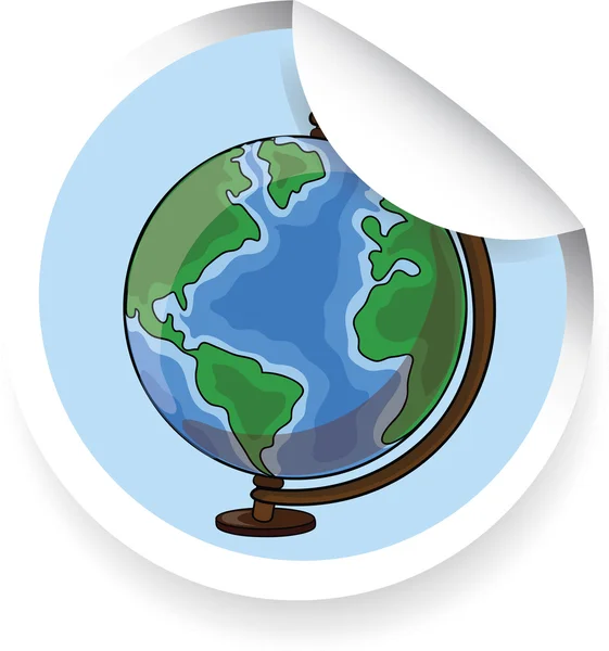 Sticker met cartoon globe — Stockvector