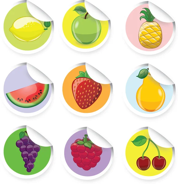 Stiker dengan buah kartun - Stok Vektor