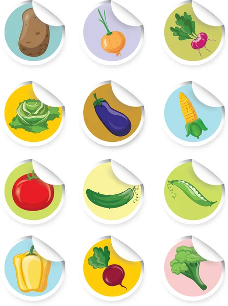 Pegatinas con verduras de dibujos animados — Vector de stock